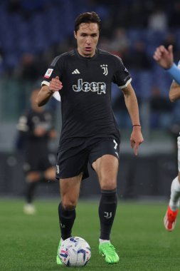 Roma, İtalya 23.04.2024: İtalya Kupası sırasında Juventus Federico Chiesa - Coppa Italia Frecciarossa 2023-2024 yarı final futbol müsabakası derbisi SS LAZIO JUVENTUS FC 1909 Roma Olimpiyat Stadyumu 'nda.