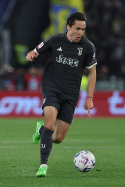 Roma, İtalya 23.04.2024: İtalya Kupası sırasında Juventus Federico Chiesa - Coppa Italia Frecciarossa 2023-2024 yarı final futbol müsabakası derbisi SS LAZIO JUVENTUS FC 1909 Roma Olimpiyat Stadyumu 'nda.