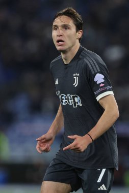 Roma, İtalya 23.04.2024: İtalya Kupası sırasında Juventus Federico Chiesa - Coppa Italia Frecciarossa 2023-2024 yarı final futbol müsabakası derbisi SS LAZIO JUVENTUS FC 1909 Roma Olimpiyat Stadyumu 'nda.