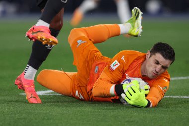 Roma, İtalya 23.04.2024: İtalya Kupası sırasında Lazio 'lu Cristos Mandas - Coppa Italia Frecciarossa 2023-2024 yarı final futbol müsabakası derbisi SS LAZIO JUVENTUS FC 1909 Roma Olimpiyat Stadyumu' nda.