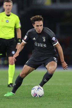 Roma, İtalya 23.04.2024: İtalya Kupası sırasında Juventus Federico Chiesa - Coppa Italia Frecciarossa 2023-2024 yarı final futbol müsabakası derbisi SS LAZIO JUVENTUS FC 1909 Roma Olimpiyat Stadyumu 'nda.