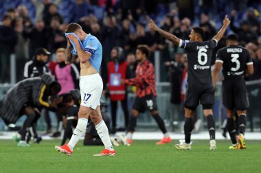 Roma, İtalya 23.04.2024: İtalya Kupası yenilgisinden sonra Ciro Immobile hayal kırıklığı - Coppa Italia Frecciarossa 2023-2024 yarı final futbol müsabakası derbisi SS LAZIO JUVENTUS FC 1909 Roma Olimpiyat Stadyumu 'nda.