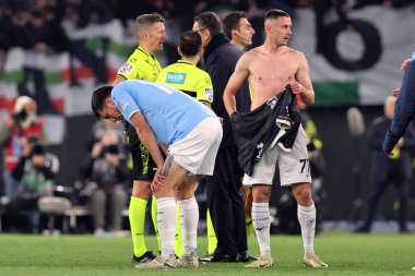 Roma, İtalya 23.04.2024: İtalya Kupası yenilgisinden sonra Lazio oyuncusu hayal kırıklığı - Coppa Italia Frecciarossa 2023-2024 yarı final futbol müsabakası derbisi SS LAZIO JUVENTUS FC 1909 Roma Olimpiyat Stadyumu 'nda.