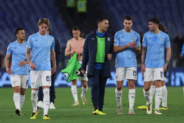 Roma, İtalya 23.04.2024: İtalya Kupası yenilgisinden sonra Lazio oyuncusu hayal kırıklığı - Coppa Italia Frecciarossa 2023-2024 yarı final futbol müsabakası derbisi SS LAZIO JUVENTUS FC 1909 Roma Olimpiyat Stadyumu 'nda.