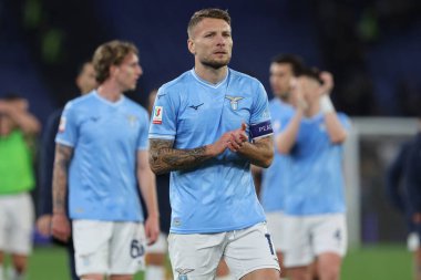 Roma, İtalya 23.04.2024: Lazio oyuncusu Ciro Immobile (Lazio Immobile of Lazio) İtalya Kupası - Coppa Italia Frecciarossa 2023-2024 yarı final futbol müsabakası derbisi SS LAZIO - JUVENTUS FC 1909 Roma Olimpiyat Stadyumu.