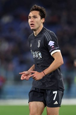 Roma, İtalya 23.04.2024: İtalya Kupası sırasında Juventus Federico Chiesa - Coppa Italia Frecciarossa 2023-2024 yarı final futbol müsabakası derbisi SS LAZIO JUVENTUS FC 1909 Roma Olimpiyat Stadyumu 'nda.