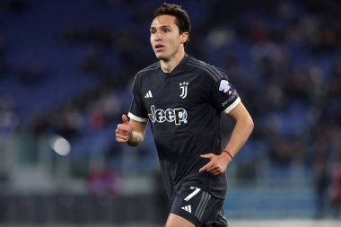 Roma, İtalya 23.04.2024: İtalya Kupası sırasında Juventus Federico Chiesa - Coppa Italia Frecciarossa 2023-2024 yarı final futbol müsabakası derbisi SS LAZIO JUVENTUS FC 1909 Roma Olimpiyat Stadyumu 'nda.