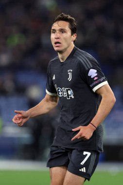 Roma, İtalya 23.04.2024: İtalya Kupası sırasında Juventus Federico Chiesa - Coppa Italia Frecciarossa 2023-2024 yarı final futbol müsabakası derbisi SS LAZIO JUVENTUS FC 1909 Roma Olimpiyat Stadyumu 'nda.