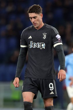Roma, İtalya 23.04.2024: İtalya Kupası sırasında Juventus 'tan Dusan Vlahoviç - Coppa Italia Frecciarossa 2023-2024 yarı final futbol müsabakası derbisi SS LAZIO JUVENTUS FC 1909 Roma Olimpiyat Stadyumu' nda.