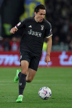 Roma, İtalya 23.04.2024: İtalya Kupası sırasında Juventus Federico Chiesa - Coppa Italia Frecciarossa 2023-2024 yarı final futbol müsabakası derbisi SS LAZIO JUVENTUS FC 1909 Roma Olimpiyat Stadyumu 'nda.