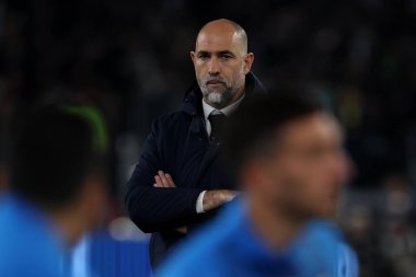 Roma, İtalya 23.04.2024: İtalya Kupası sırasında Lazio 'nun Igor Tudor teknik direktörü - Coppa Italia Frecciarossa 2023-2024 yarı final futbol müsabakası derbisi SS LAZIO JUVENTUS FC 1909 Roma Olimpiyat Stadyumu' nda.