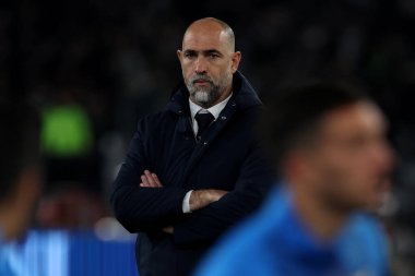 Roma, İtalya 23.04.2024: İtalya Kupası sırasında Lazio 'nun Igor Tudor teknik direktörü - Coppa Italia Frecciarossa 2023-2024 yarı final futbol müsabakası derbisi SS LAZIO JUVENTUS FC 1909 Roma Olimpiyat Stadyumu' nda.
