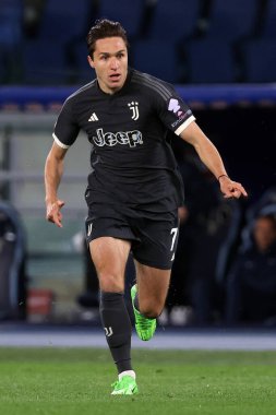 Roma, İtalya 23.04.2024: İtalya Kupası sırasında Juventus Federico Chiesa - Coppa Italia Frecciarossa 2023-2024 yarı final futbol müsabakası derbisi SS LAZIO JUVENTUS FC 1909 Roma Olimpiyat Stadyumu 'nda.