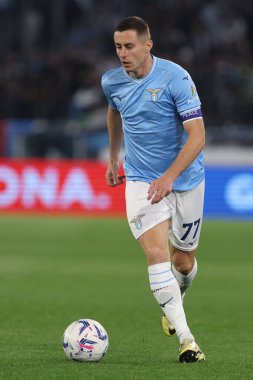 Roma, İtalya 27.04.2024: Serie A Tim 2023-2024 futbol karşılaşması sırasında Lazio 'lu Adam Marusiç Roma' daki Olimpiyat Stadyumu 'nda SS LAZIO - HELLAS VERONA.