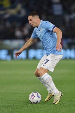 Roma, İtalya 27.04.2024: Serie A Tim 2023-2024 futbol karşılaşması sırasında Lazio 'lu Adam Marusiç Roma' daki Olimpiyat Stadyumu 'nda SS LAZIO - HELLAS VERONA.