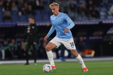 Roma, İtalya 27.04.2024: Serie A Tim 2023-2024 futbol karşılaşması sırasında Lazio 'dan Gustav Isaksen Roma' daki Olimpiyat Stadyumu 'nda SS LAZIO' ya karşı HELLAS VERONA.