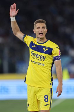 Roma, İtalya 27.04.2024: Serie A Tim 2023-2024 futbol karşılaşmasında Verona 'lı Lazoviç Roma' daki Olimpiyat Stadyumu 'nda SS LAZIO-HELLAS VERONA.