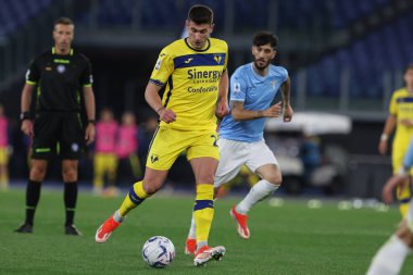 Roma, İtalya 27.04.2024: Serie A Tim 2023-2024 futbol karşılaşması sırasında Magnani Roma 'daki Olimpiyat Stadyumu' nda SS LAZIO-HELLAS VERONA.