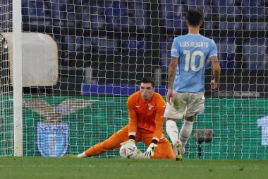 Roma, İtalya 27.04.2024: Serie A Tim 2023-2024 futbol karşılaşması sırasında Lazio 'lu Cristos Mandas Roma' daki Olimpiyat Stadyumu 'nda SS LAZIO - HELLAS VERONA.