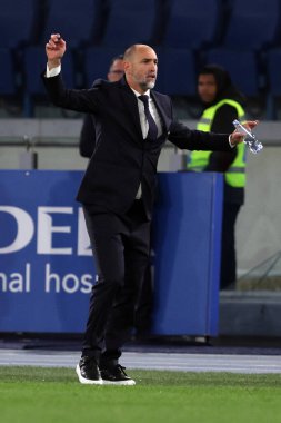 Roma, İtalya 27.04.2024: Serie A Tim 2023-2024 futbol karşılaşması sırasında Lazio 'nun Igor Tudor teknik direktörü Roma' daki Olimpiyat Stadyumu 'nda SS LAZIO - HELLAS VERONA.