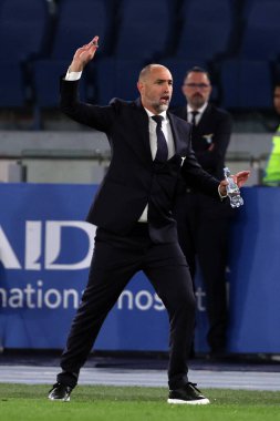 Roma, İtalya 27.04.2024: Serie A Tim 2023-2024 futbol karşılaşması sırasında Lazio 'nun Igor Tudor teknik direktörü Roma' daki Olimpiyat Stadyumu 'nda SS LAZIO - HELLAS VERONA.