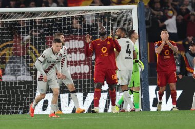 Roma, İtalya 2.05.2024: UEFA Avrupa Ligi 2023-2024, yarı final bacağı 1, AS Roman Bayer 04 Leverkusen ile Roma 'daki Olimpiyat Stadyumu' nda oynanan yarı final maçı sırasında Romanyalı Romelu Lukaku.