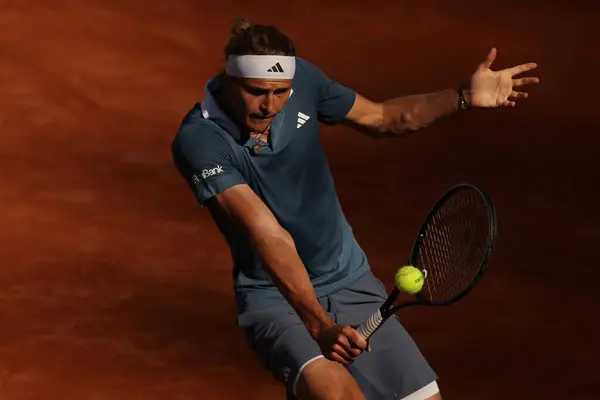 Stock image Rome, Italy 14.05.2024: A.ZVEREV (GER) VS N.BURGES (POR) during Internazionali BNL 2024 Men's ATP  1000 Open tennis tournament  in Rome at CENTRE COURT.