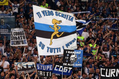 Roma, İtalya 15.05.2024: Atalanta taraftarları ITALY CUP 2023-2024, Coppa Italia Frecciarossa, futbol maçı Atalanta Bergamasca FC Juventus 'a karşı Roma Olimpiyat Stadyumu' nda.