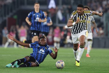 Roma, İtalya 15.05.2024: Juventus 'tan Gleison Bremeer, Atalanta' dan EL BILAL TURRE ITALY CUP 2023-2024, Coppa Italia Frecciarossa, futbol maçı Atalanta Bergamasca Roma 'daki Olimpiyat Stadyumu' nda FC Juventus 'a karşı.