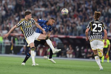 Roma, İtalya 15.05.2024: Juventus 'lu Dusan Vlahoviç, ITALY CUP 2023-2024 yıllarında Atalanta' lı hien, Coppa Italia Frecciarossa, futbol maçı Atalanta Bergamasca ile Roma Olimpiyat Stadyumu 'ndaki FC Juventus karşılaşması.