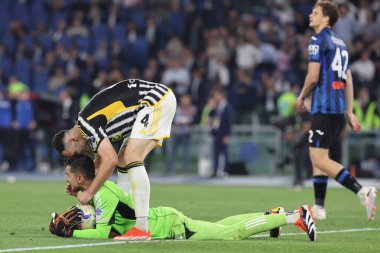 Roma, İtalya 15.05.2024: İtalya Juventus takımı İtalya CUP 2023-2024, Coppa Italia Frecciarossa, futbol maçı Atalanta Bergamasca FC Juventus 'a karşı Roma Olimpiyat Stadyumu' nda zaferi kutladı.