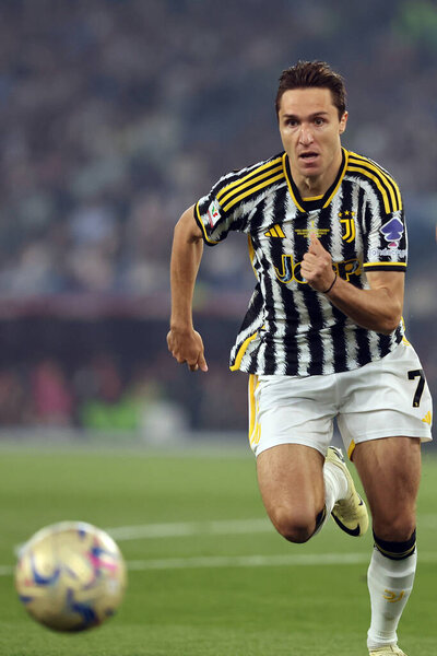 Rome, Italy 15.05.2024:  Federico Chiesa of Juventus in action during  the ITALY CUP 2023-2024, Coppa Italia Frecciarossa, football match Atalanta Bergamasca vs FC Juventus at Olympic Stadium in Rome.