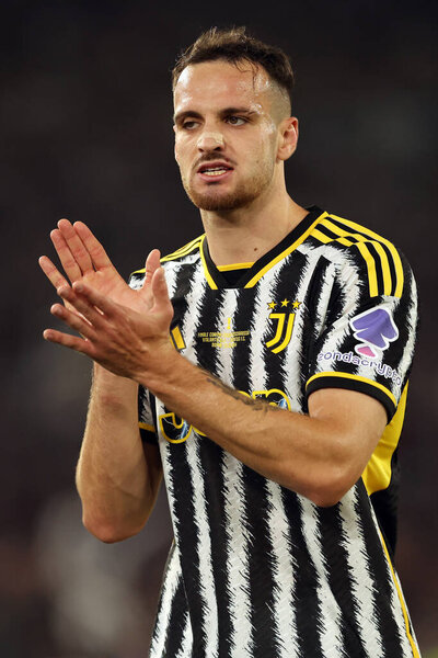 Rome, Italy 15.05.2024: Federico Gatti of Juventus in action during  the ITALY CUP 2023-2024, Coppa Italia Frecciarossa, football match Atalanta Bergamasca vs FC Juventus at Olympic Stadium in Rome.