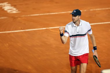Roma, İtalya 16.05.2024: S. TSITSIPAS GREEK VS N.JARRY CHILE Internazionali BNL 2024 Mens ATP 1000 açık tenis turnuvası sırasında Roma 'da Grand Stand Arena' da .