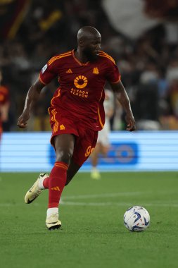 Roma, İtalya 19.05.2024: İtalyan Serie A TIM 2023-2024 futbol karşılaşmasında Romelu Lukaku, Roma 'daki Olimpiyat Stadyumu' nda AS ROMA, GENOA Cricket ve Football Club 'a karşı..