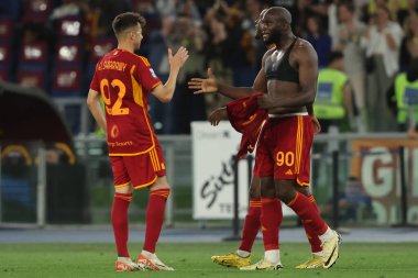Roma, İtalya 19.05.2024: Roman Romelu Lukaku 1-0 gol attı ve İtalya Serisi A TIM 2023-2024 futbol karşılaşmasında Roma 'daki Olimpiyat Stadyumu' nda AS ROMA-GENOA Cricket ve Football Club karşılaşmasını takımla birlikte kutladı..