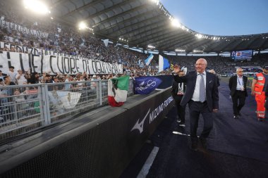 Roma, İtalya 26.05.2024: Sven Goran Erikson İtalyan Serisi A TIM 2023-2024 futbol karşılaşmasından önce Lazio taraftarlarını Roma 'daki Olimpiyat Stadyumu' nda karşıladı.