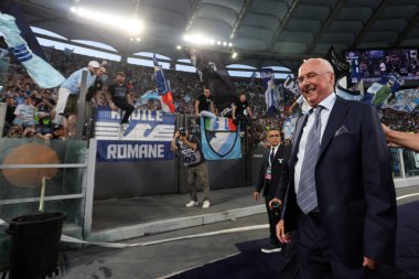Roma, İtalya 26.05.2024: Sven Goran Erikson İtalyan Serisi A TIM 2023-2024 futbol karşılaşmasından önce Lazio taraftarlarını Roma 'daki Olimpiyat Stadyumu' nda karşıladı.