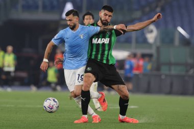 Roma, İtalya 26.05.2024: Lazio 'dan Taty Castellanos, Sassuolo' dan Filippo Missori İtalyan Serisi A TIM 2023-2024 futbol karşılaşması sırasında Roma 'daki Olimpiyat Stadyumu' nda SS LAZIO SASSUOLO 'ya karşı.