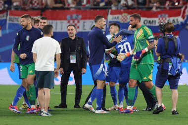 Leipzig, Almanya 24.06.2024: İtalyan Mattia Zaccagni, UEFA EURO 2024 Matchday 3, Hırvatistan ile İtalya arasında Leipzig Stadyumu 'nda oynanan B aşaması futbol karşılaşmasını kutluyor.