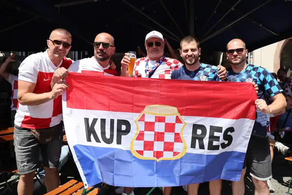 stock image Leipzig, Germany 24.06.2024: Italian and Croatian supporters in the square of Leipzig waiting the UEFA EURO 2024 group stage B football match between Croatia vs Italy at Leipzig Stadium.