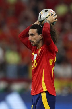 Münih, Almanya 09.07.2024: İspanya 'dan Marc Cucurella UEFA 2024 yarı finallerinde, İspanya ile Fransa arasında Münih Futbol Federasyonu Allianz Arena' da oynanan futbol maçı