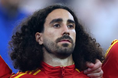 Münih, Almanya 09.07.2024: İspanya 'dan Marc Cucurella UEFA 2024 yarı finallerinde, İspanya ile Fransa arasında Münih Futbol Federasyonu Allianz Arena' da oynanan futbol maçı