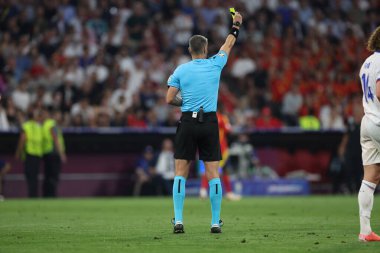 Münih, Almanya 09.07.2024: UEFA EURO 2024 yarı finalleri sırasında, İspanya ile Fransa arasındaki futbol maçı Münih 'teki Allianz Arena' da oynanacak.