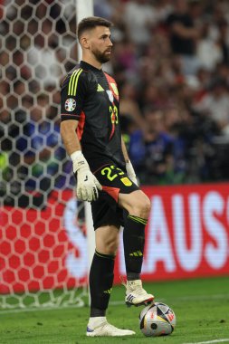Münih, Almanya 09.07.2024: UEFA EURO 2024 yarı finalinde İspanya ile Fransa arasında Münih Futbol Federasyonu Allianz Arena maçında oynanan Unai Simon