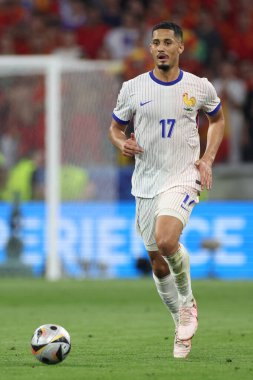 Münih, Almanya 09.07.2024: UEFA EURO 2024 yarı finalleri sırasında Fransa ile İspanya arasındaki futbol karşılaşması Münih Futbol Federasyonu Allianz Arena 'da gerçekleşti.