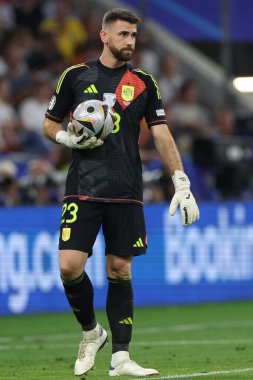 Münih, Almanya 09.07.2024: UEFA EURO 2024 yarı finalinde İspanya ile Fransa arasında Münih Futbol Federasyonu Allianz Arena maçında oynanan Unai Simon