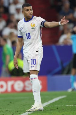 Münih, Almanya 09.07.2024: UEFA EURO 2024 yarı finallerinde Kylian Mbappe, Münih Futbol Ligi 'nde İspanya ile Fransa arasında oynanan futbol maçı