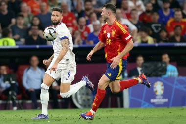 Münih, Almanya 09.07.2024: UEFA EURO 2024 yarı finalleri sırasında, İspanya ile Fransa arasındaki futbol maçı Münih 'teki Allianz Arena' da oynanacak.
