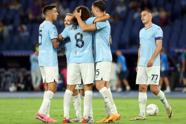 Roma, İtalya 18.08.2024: Lazio 'lu Manuel Lazzari 18 Ağustos 2024' te Roma 'daki Stadio Olimpico' da oynanan SS Lazio-Venezia maçında golü attı ve İtalya 'nın Serie A Enilive 2025-2025 sezonunda takımla birlikte kutladı..